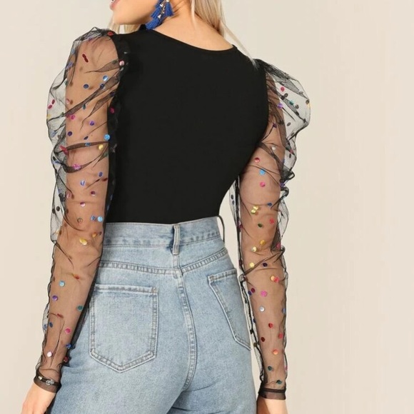 🆕Puffy Sleeve PolkaDot Mesh Spring Top - Picture 5 of 5